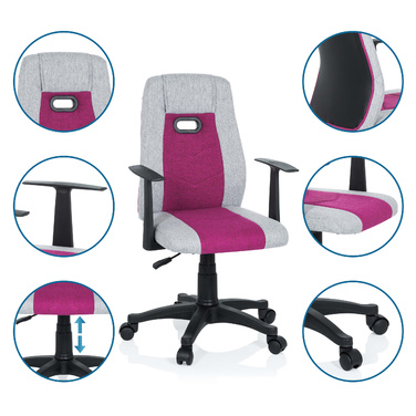 Дитячий офісний стілець Kiddy Extra з підлокітниками сірий / рожевий hjh OFFICE
