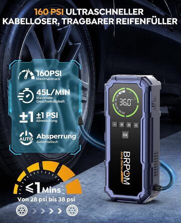 Пусковий пристрій BRPOM 9000A з компресором 160 PSI та Powerbank, фіолетовий