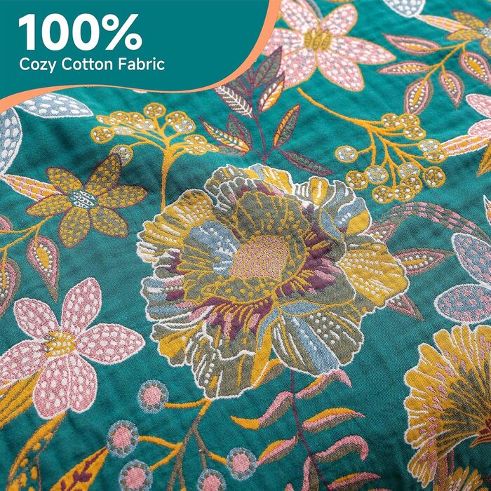 HOORDRY Ковдра-плед з бавовни 150x200 см, 4-шарова, дихаюча, м'яка, біло-зелена, для дивана та всіх сезонів