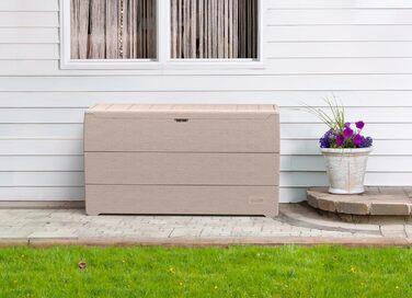 Duramax Cedargrain Durabox 270л: пластиковий органайзер для саду з колесами та ручками, короб для подушок, теплий сірий колір
