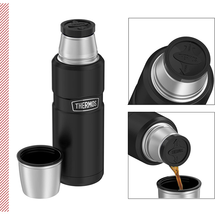 Термос із нержавіючої сталі Thermos 470 мл чорний матовий, ізольована пляшка для напоїв з кришкою-чашкою, зберігає тепло 12 годин і холод 24 години, герметична, без BPA, можна мити в посудомийній машині