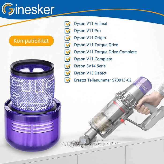 Фільтр для Dyson V11, 2 шт, змінний миючий фільтр для пилососа Dyson V11 SV14 Animal, Drehmomentantrieb, Komplett, заміна DY-970013-02 V11-2P