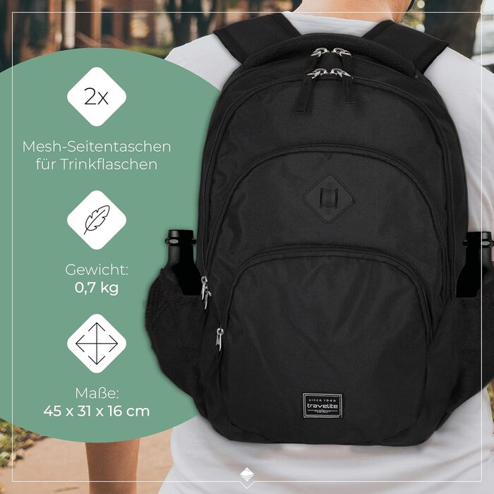 Рюкзак для ручної поклажі Travelite BASICS, 45 см, 22 л, міський рюкзак для подорожей (чорний)