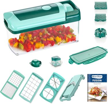 Набір для нарізки овочів Genius Nicer Dicer Fusion, 13 частин, смарагдовий, для нарізки, тертя, кубиків, кухонний аксесуар, 26.5 x 11.5 x 14.5 см