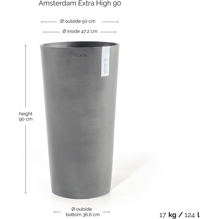 Квітчар Ecopots: великий квітчар для квітів, сірий, 49.8 x 49.8 x 91 см