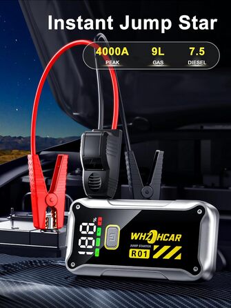 Powerbank Starthilfe 4000A: Портативний пусковий пристрій для авто 12V з LCD дисплеєм та LED ліхтариком (до 9.0L бензин/7.5L дизель)