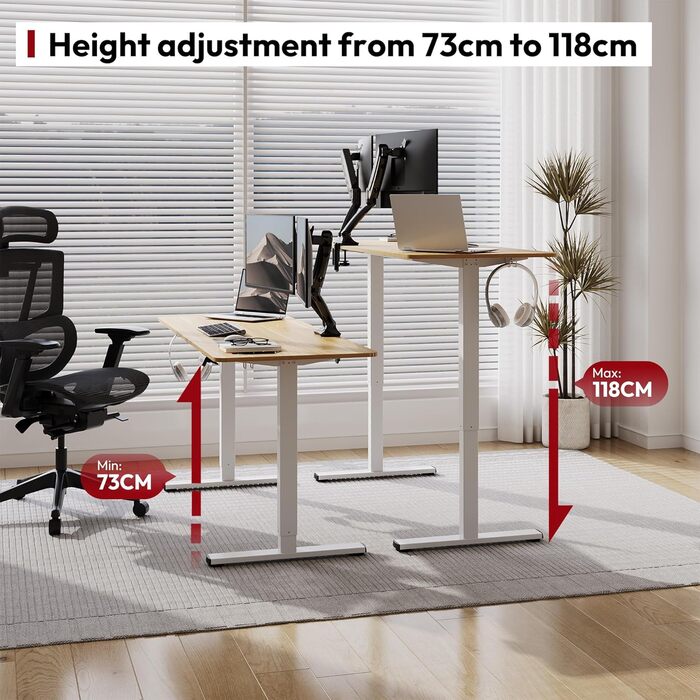Електричний стіл SANODESK 110x60 см, регульований по висоті, ергономічний стоячо-сидячий комп'ютерний стіл з пам'яттю, колір клен