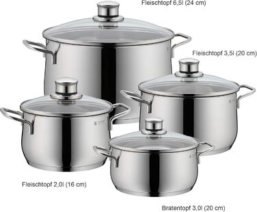 Набір каструль WMF Diadem Plus 4 шт. для індукції, з кришками, полірована нержавіюча сталь, без покриття