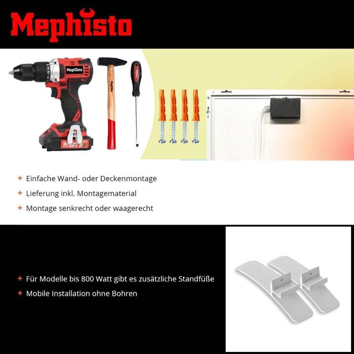 Інфрачервона електронагрівач Mephisto 800Вт для стін і стелі з WiFi, термостатом, пультом, енергоощадна, комплект для монтажу