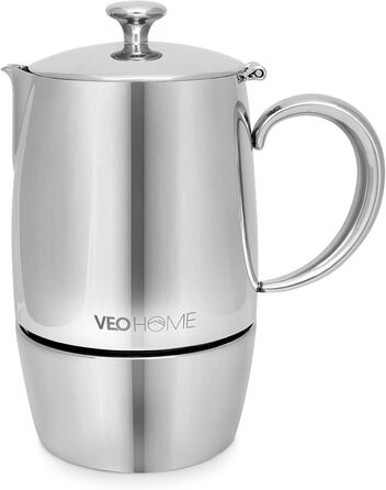 Мока-кавоварка VeoHome Mokka Pot на 10 порцій - нержавіюча сталь, італійська, для індукційних плит, газу, кераміки, електрики, без алюмінію, подвійний фільтр (300 мл)