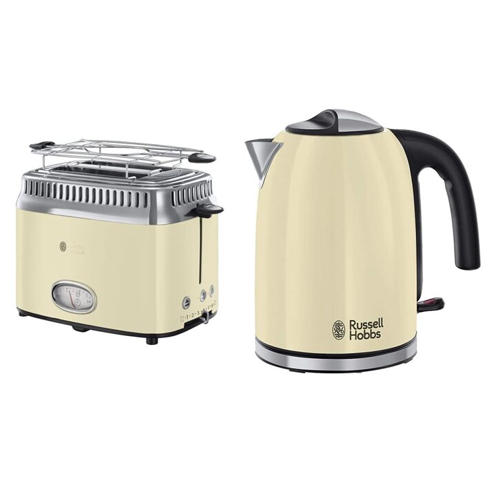 Тостер Russell Hobbs Retro Creme з лічильником часу + Чайник Colours+ Creme 1.7л, 2400Вт - Набір для кухні