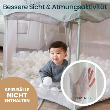 Дитячий манеж Tutti Bambini Laufstall - складаний, з сіткою 360°, швидким складанням, дверцятами на блискавці, килимком та сумкою, 135 x 135 x 75 см (листяний зелений)