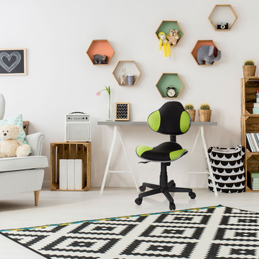 Дитяче крісло для письмового столу KIDDY GTI-2, тканина, чорний/зелений, hjh OFFICE