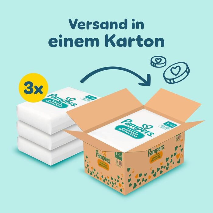 Підгузки Pampers Premium Protection розмір 1 (2-5 кг), пачка 180 шт, на липучках