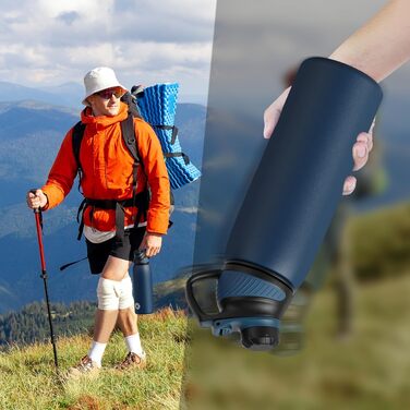 Термобутиль Fjbottle зі сталі нержавіючої з магнітною кришкою, герметична спортивна пляшка для води та напоїв (BPA-free), підходить для газованих напоїв, темно-синя, 1000 мл