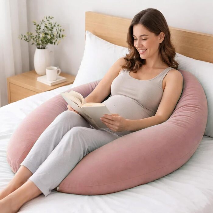 Подушка для вагітних та годування CALIYO XXL 190x32 см, рожева - подушка для сну на боці, з наповнювачем та знімним чохлом