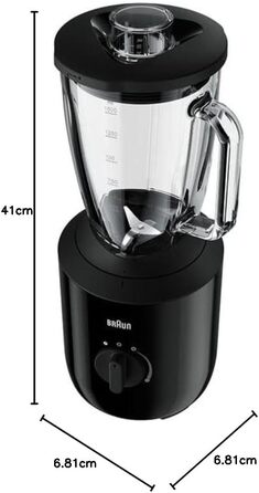 Блендер Braun PowerBlend 3 JB 3150 BK, 1,5 л, скляна чаша, 800 Вт, чорний, кухонний помічник для подрібнення, пюрування та змішування
