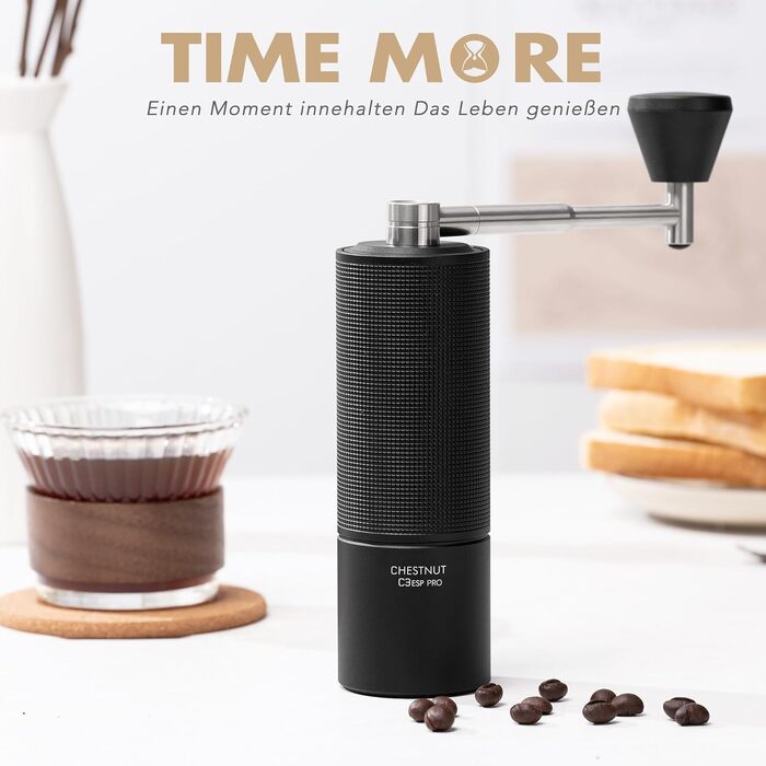 Ручна кавомолка TIMEMORE Chestnut C3 ESP PRO: корпус з нержавіючої сталі, жорна S2C, для еспресо та френч-пресу, чорний колір