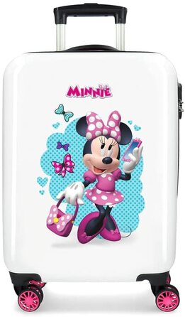 Дитячий валізка Disney Minnie Good Mood, жорсткий ABS, 34x55x20 см, 32 л, 2,5 кг, комбінований замок, 4 подвійних колеса, ручна поклажа, білий