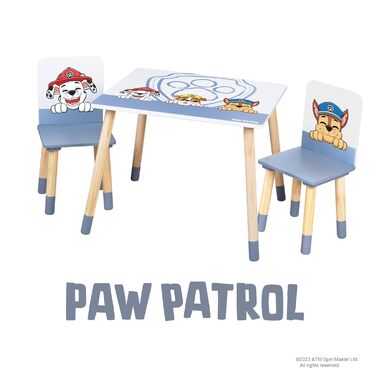 Дитячий комплект меблів Roba Paw Patrol: 2 стільці та стіл, дерев'яні, білі, з героями мультфільму, для дітей від 18 місяців