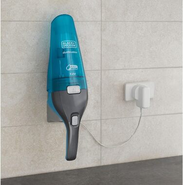 BLACK+DECKER 2-в-1 ручний пилосос для вологого і сухого прибирання, 7.2В, насадка-гумова ліпа для вологого прибирання, прозорий контейнер, зарядна станція з кріпленням на стіну, щітка, модель WDC215WA