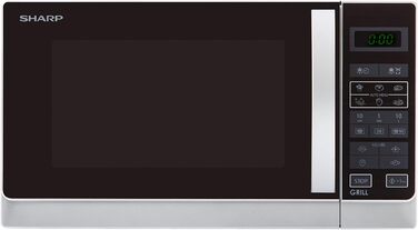 Мікрохвильова піч з грилем Sharp R742INW, 25 л, 900 Вт, срібляста, LED-дисплей, 8 програм, розморожування за вагою, дитячий захист, енергозбереження