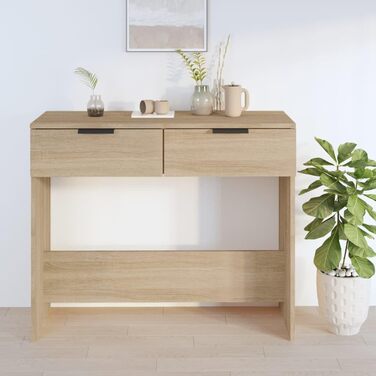 Консольний стіл vidaXL з 2 шухлядами, дуб Сонома, 90x36x75 см, деревостружкова плита, для коридору, вітальні чи спальні