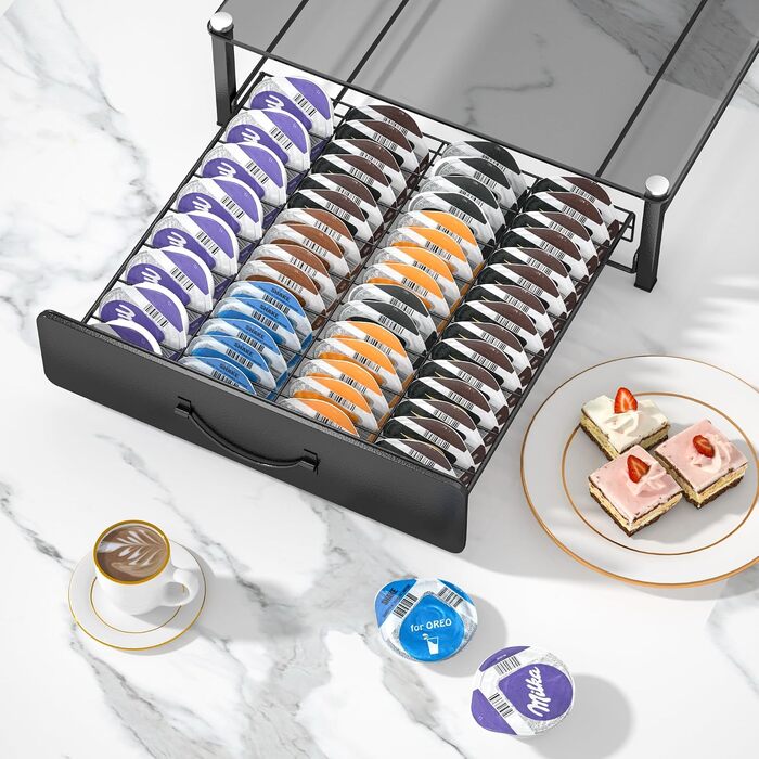 Тримач для капсул Tassimo на 64 шт, металевий органайзер для зберігання кавових капсул, штабельний диспенсер (прозоро-сірий)