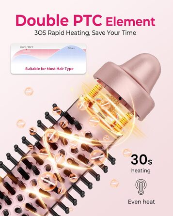 UKLISS Hairstyler 5 в 1: Фен-щітка, стайлер для волосся, плойка, насадки для об'єму та випрямлення (Класичний Рожевий)