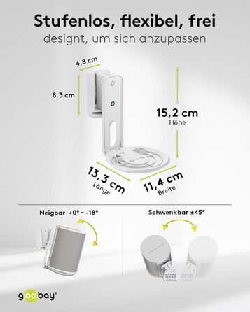 Стійка для колонок Goobay 71 см, біла, для Sonos Era 100, вантажність 5 кг, з кабельним менеджментом