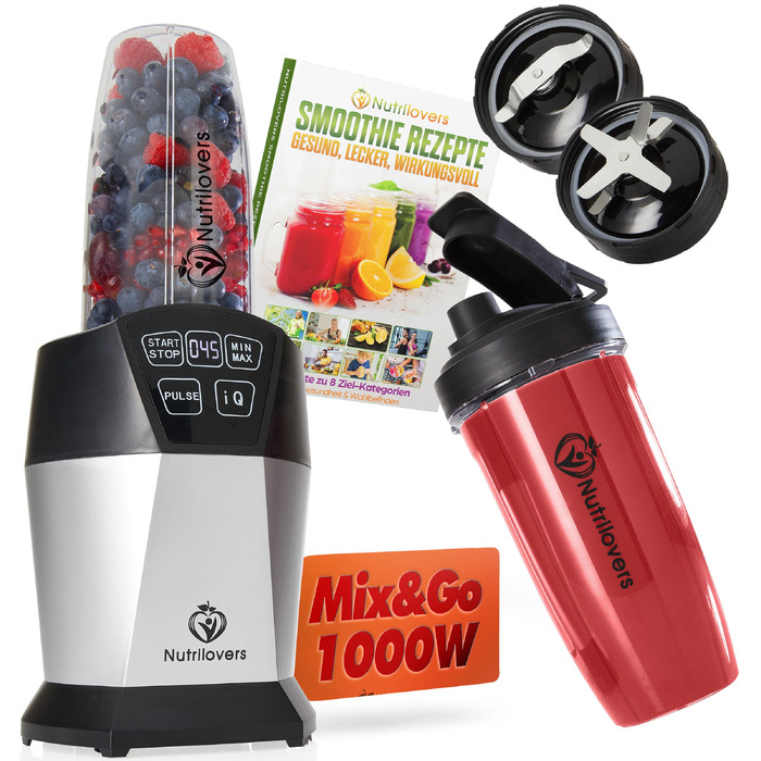 Блендер для смузі NutriBlender Smoothie-Maker 1000 Вт з авто-функцією Auto-IQ, 2 стакани, ніж, кришки, без BPA + Книга рецептів