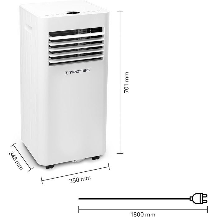 Trotec PAC 2020 E WiFi: Мобільний кондиціонер 3-в-1 (охолодження, вентилятор, осушувач) - 2 кВт/7000 BTU, до 26 м²/65 м³, з WiFi
