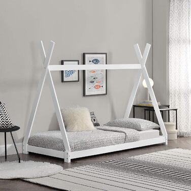 Ліжко дитяче Onejda Tipi від en.casa, 80x160 см, білий колір, з сосни