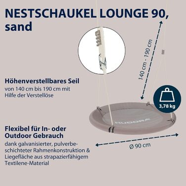 Шоукель HUDORA Nestschaukel Lounge - регульована висота, діаметр 90/110 см, до 150 кг, сітчаста сітка, сімейна сімейна сітка для дому та вулиці, пісок 90 см, одноособова