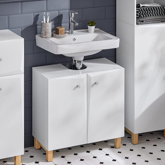 SoBuy BZR92-W Тумба під умивальник для ванної кімнати, біла, 60x60x30 см