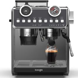 Професійна еспресо-машина iceagle EM653-2800W з паровою насадкою для молока, 20 бар, 2.7 л, 2 нагрівальні системи, аксесуари, нержавіюча сталь/чорний