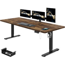 Електричний стіл JUMMICO з регулюванням висоти 160x80 см з кабельним лотком, USB, вінтажний коричневий