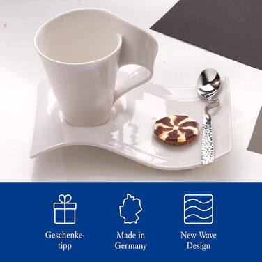 Капучино-сервіз Villeroy & Boch NewWave Premium, 8 предметів на 4 персони, білий, хвильовий дизайн, для посудомийної машини та мікрохвильової печі