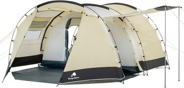 Сімейний намет CampFeuer Zelt Super+ на 4 особи: великий тунельний намет з 2 входами, тамбуром та водонепроникністю 3000 мм (Пісочний/Чорний)