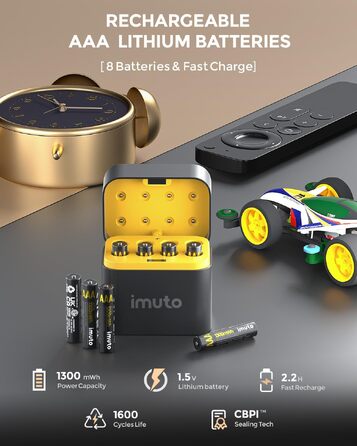 Набір літієвих акумуляторів imuto AAA 1.5V 1300mWh (8 шт.) з зарядним пристроєм, 2500 циклів зарядки