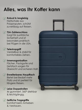 Набір валіз REDOLZ Essentials 11 з ABS-пластику, 3 шт., Midnight Blue — легкі дорожні валізи з TSA-замком, подвійними колесами та розширенням 6 см