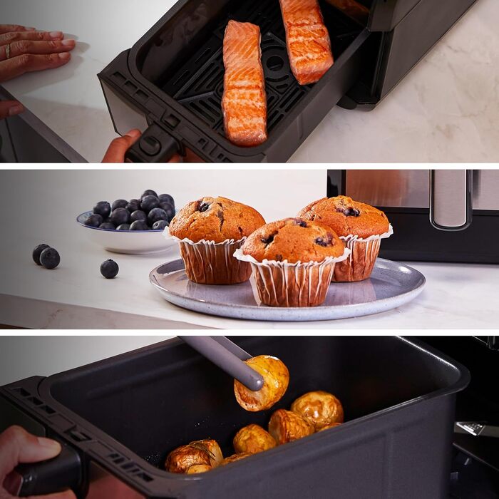 Аерофритюрниця з двома чашами Kenwood kHealthy Fry HFM20.000MB, 8л (2x4л), 8 програм, Dual Cook & Sync Finish, сенсорний дисплей, антипригарне покриття