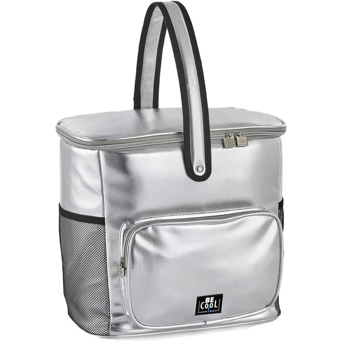 Велика термосумка Be Cool City Basket срібляста M, 33x18x30 см, 17,5 л, з широкими ручками для пікніка, школи, подорожей