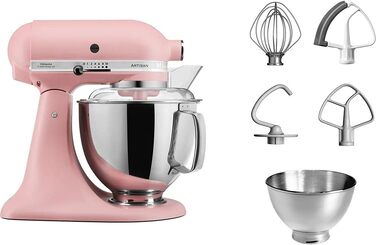 Кухонна машина KitchenAid Artisan — планетарний міксер з чашами з нержавіючої сталі 4.8 л та набором з 5 аксесуарів, колір Dried Rose