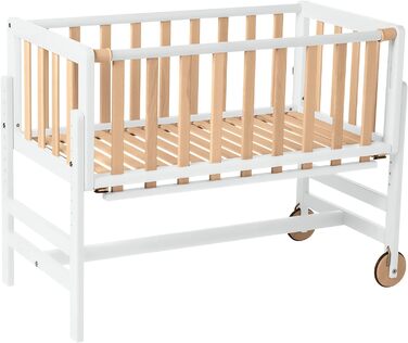 Дитяче приставне ліжечко Geuther Betty 45x90 см, 9 рівнів регулювання висоти, з ламелями з масиву, екологічне, легке складання, білий/натуральний