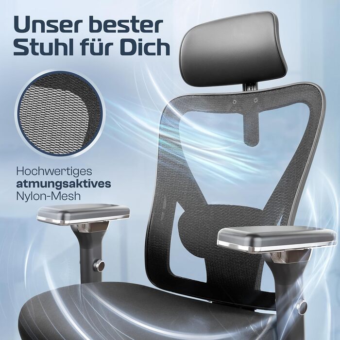 Офісний стілець CleverSeat Ergonomisch - регульований, для дому та геймінгу, до 150 кг (Чорний)
