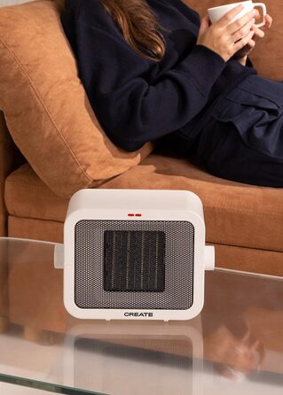 Керамічний обігрівач CREATE/WARM BOX, білий, 1500 Вт, портативний, з термостатом, 2 режими потужності, PTC-нагрів, захист від перегріву