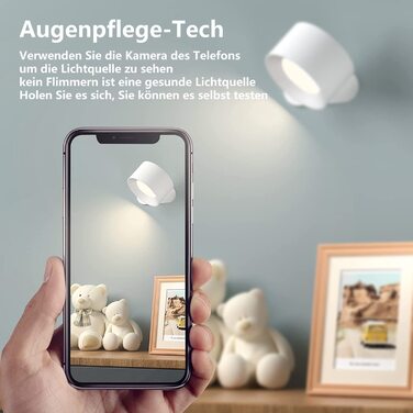 Feallive світлодіодний настінний світильник з акумулятором, сенсорне керування, 3 рівні яскравості, 360° обертання, бездротова лампа для вітальні, спальні, коридору, білий
