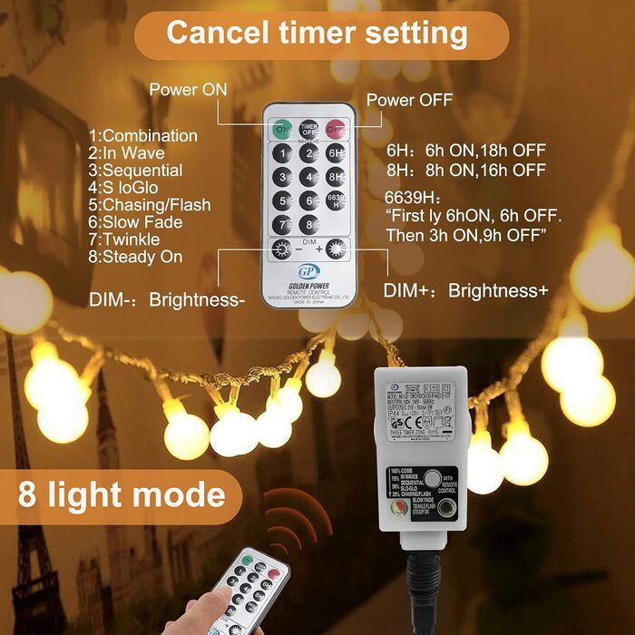 WOWDSGN Новорічна гірлянда світлодіодна 35м 350LED з димером для вулиці та приміщення, 8 режимів, теплий білий