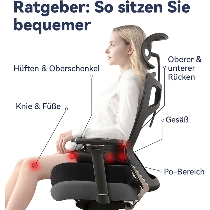Подушка для сидіння з піни Memory Foam SKYNY для офісного крісла, автомобіля та інвалідного візка - велика, знімний гіпоалергенний чохол